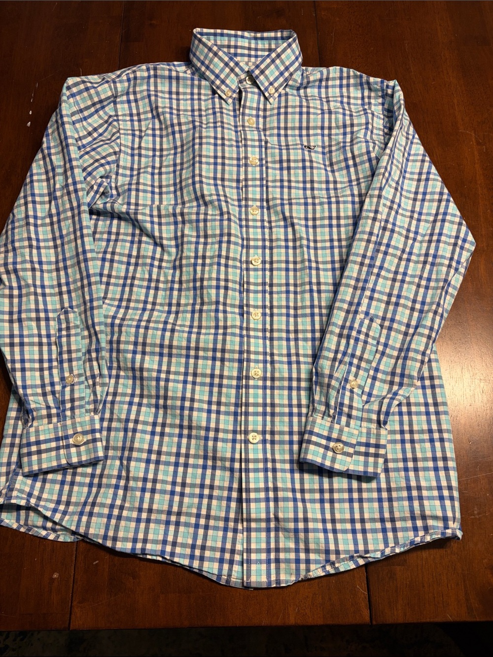 Vineyard Vines Blue and Green Plaid Cotton Button-Down Shirt
